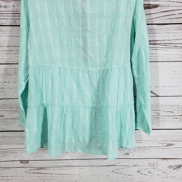 Soft Surroundings Aqua Blue Tiered Half Button Long Sleeve Top Size Medium - Picture 11 of 12